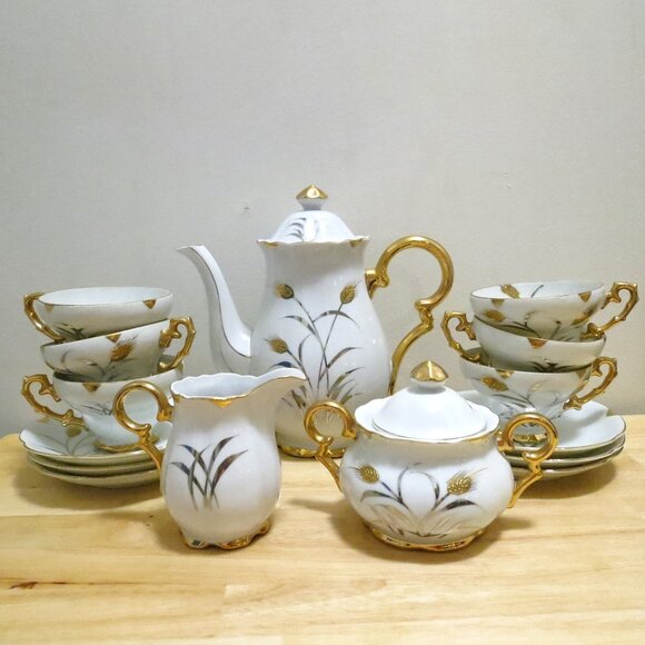 Oakwod Other - Coffee Tea 15pc Set Oakwood Japan Grain/Grasses Cream Sugar Teacups Saucers